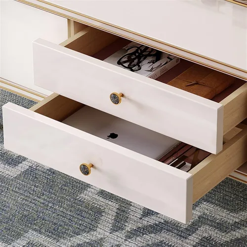 Vista 5 de Mesa de té para sala de estar, mesa de centro blanca vintage, mesa rectangular de madera de 50 pulgadas con gran almacenamiento para sala de estar