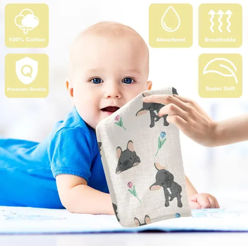 Vista 2 de Toallas de algodón para bebé, toallas de baño unisex para recién nacidos, toallitas naturales para piel delicada, 11.8 x 11.8 pulgadas, paquete de 5
