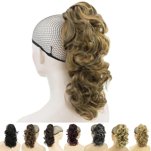 Vista 13 de IMISSU Extensiones de cabello rizado desordenado, cola de caballo con clip de cola de caballo (rubio playa)