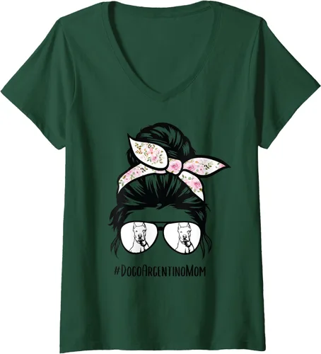 Vista 10 de Dogo Argentino Dog Mom - Gafas de pelo desordenadas con cuello en V para mujer, Negro