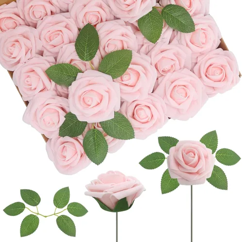 Vista 14 de 25 rosas realistas negras, flores artificiales de espuma de látex con tallos flexibles y 8 hojas para decoración de bodas, hogar y fiestas Negro