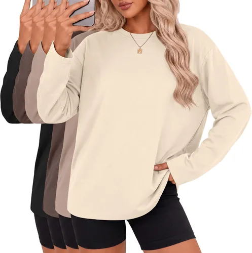 Vista 17 de Ficerd Paquete de 4 camisetas casuales de manga larga con cuello redondo