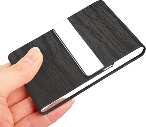 Vista 3 de JuneLsy Estuche para tarjetas de visita – Estuche profesional de piel sintética para tarjetas de visita de metal, tarjetero de bolsillo para hombres