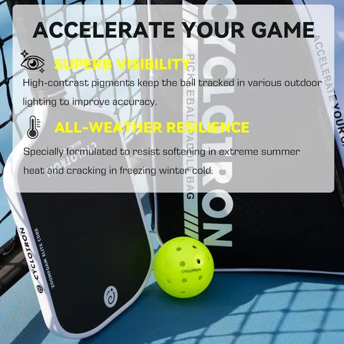 Vista 6 de cyclotron P-40 Outdoor Pickleball Balls – USAPA Approved Pickleballs, 40-Hole Precision Design, High Visibility, Durable Seamless HDPE Construction