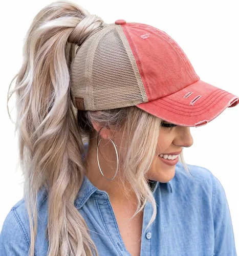 Vista 24 de Funky Junque - Sombrero de cola de caballo para mujer, gorra de béisbol con ajuste ajustable y cola de caballo alta cruzada para uso diario Paquete