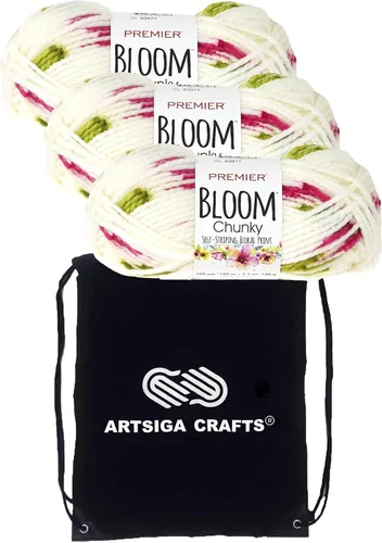 Vista 14 de Premier Yarns Bloom Chunky Hydrangea 1114-01 (6 madejas, el mismo lote de tinte) - Hilo acrílico grueso y voluminoso #5 para ganchillo y tejer