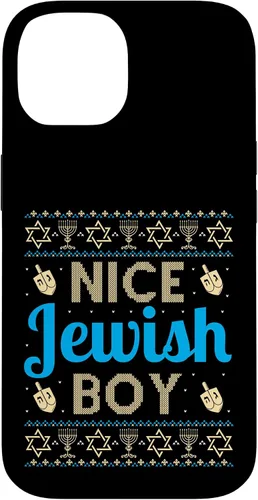 Vista 4 de Nice Jewish Boy Ugly Hanukkah Sweater Funny Jewish Chanukkah Case for iPhone 16