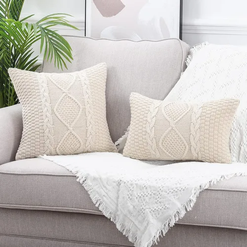 Vista 5 de MANDIOO Fundas de Almohada Decorativas de Algodón Tejido Beige, Fundas de Cojín Suaves y Acogedoras para Exteriores, Fundas de Almohada Modernas