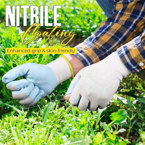 Vista 3 de HANDLANDY Guantes de jardinería para mujer, 3 pares de guantes de trabajo transpirables con revestimiento de nitrilo, el mejor regalo para mujeres