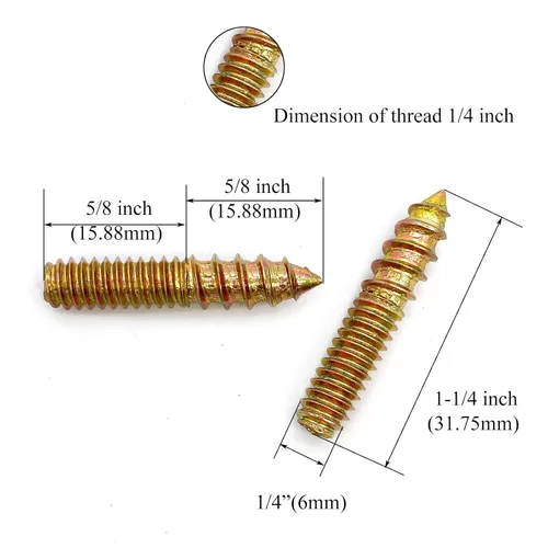Vista 2 de Paquete de 16 pernos de suspensión de 1/4-20 x 1-1/4 pulgadas con doble cabeza y clavija de madera, para tornillos de muebles y varillas roscadas