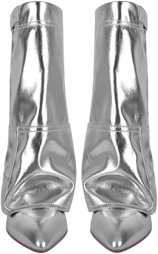 Vista 3 de Botas de tacón de cuña para mujer, con puntera puntiaguda, vaquero, botas cortas hasta el tobillo