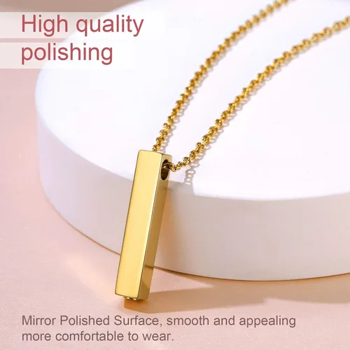 Vista 2 de FindChic Collares personalizados con urna para cenizas, barra vertical, gato, luna, reloj de arena, garra de perro, acero inoxidable, chapado en oro