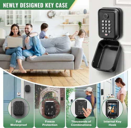 Vista 2 de HUANLANG Caja de seguridad para llaves con código, cajas de llaves impermeables para montaje en pared, 12 dígitos, teclado para llaves de casa
