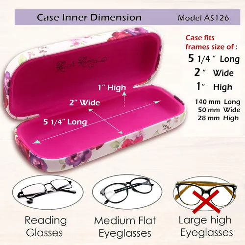 Vista 4 de MyEyeglassCase Estuche rígido para lentes de mujer Estuche protector de carcasa dura con bolsa y paño 1- Rosa de arándano floral