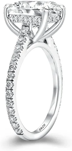 Vista 2 de Anillo de compromiso de corte cojín de 4 quilates para mujer, anillo de compromiso chapado en oro blancorosa de plata de ley 925 de 18 quilates