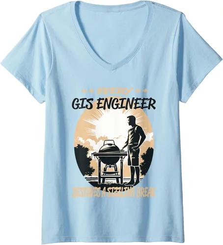 Vista 4 de GIS Engineer Funny BBQ Chef or Grill Fun V-Neck T-Shirt