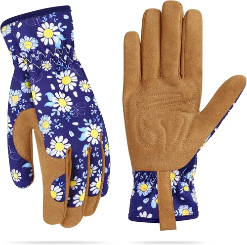 Vista 10 de Guantes de jardinería para mujeres, guantes de cuero para trabajo en jardín, a prueba de espinas, sin perforación, para cavar, plantar y podar