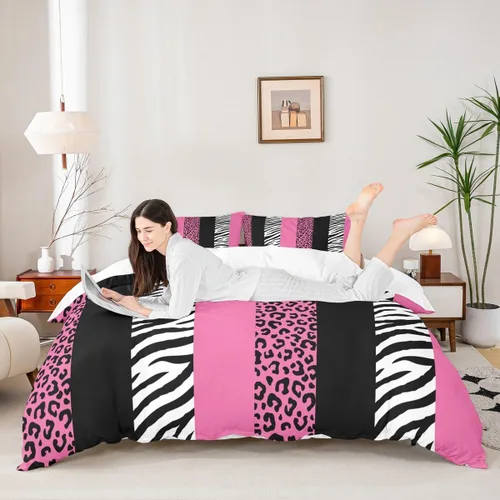 Vista 35 de Juego de funda de edredón para niños con estampado de leopardo, tamaño individual, juego de ropa de cama de moda de piel de guepardo abstracto