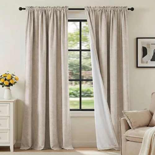 Vista 49 de H.VERSAILTEX Cortinas 100% opacas con aspecto de lino para dormitorio, bloqueo de luz completa, bolsillo para barra, cortinas de ventana gruesas