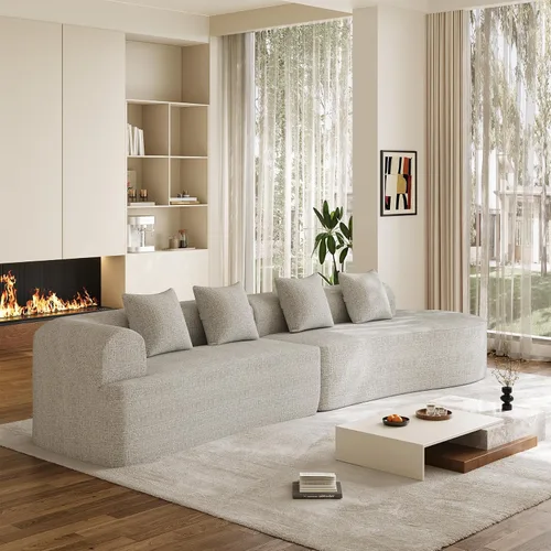 Vista 9 de Sofá seccional de gran tamaño de 147" para sala de estar, sofá moderno de lujo de chenilla suave de 4 plazas extra profundo y ancho con asiento