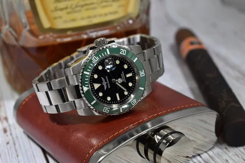 Vista 3 de TIME WARRIOR Reloj automático de buceo de 656.2ft, movimiento NH-35, cristal de zafiro, bisel verde, Submariner Pro Diver, luminoso., Verde, Sellos