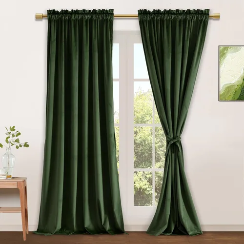 Vista 91 de JIUZHEN Cortinas de terciopelo beige de 63 pulgadas de ancho x 63 pulgadas de largo, cortinas de terciopelo retro suaves con bolsillo para barra