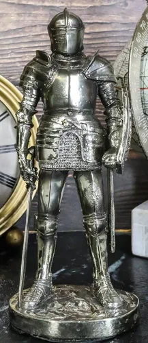 Vista 2 de Ebros Gift Traje medieval de armadura Valiant Espadachín valiente Corazón de León Caballero Escudo de Armas Figura 7" H