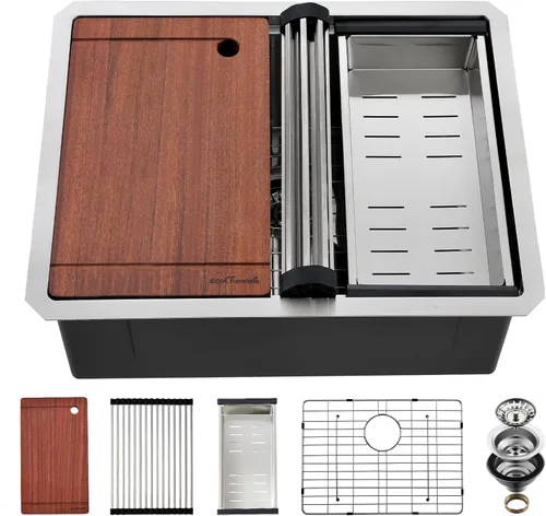 Vista 10 de Fregadero de cocina de montaje inferior, fregadero de cocina de 24 x 19 pulgadas, fregadero de cocina de acero inoxidable calibre 16, fregadero