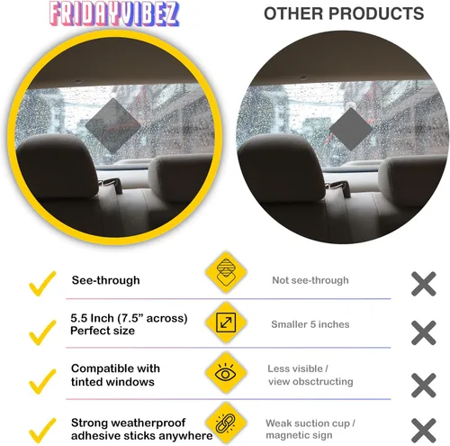 Vista 6 de Letrero adhesivo para bebé a bordo, esencial para automóviles, paquete de 2, 5.5 x 5.5 pulgadas, amarillo brillante y transparente en la ventana