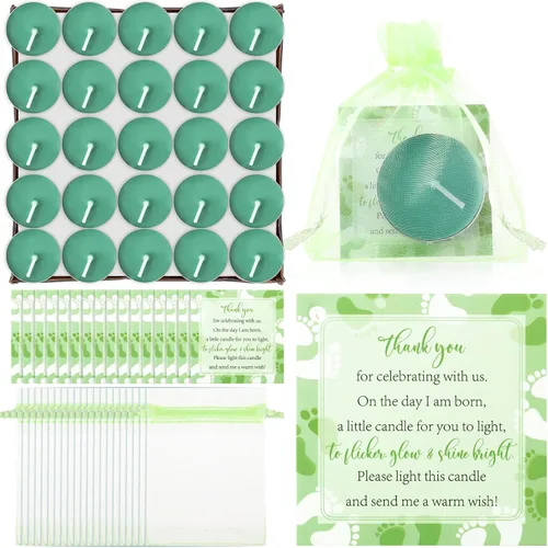 Vista 13 de 50 juegos de recuerdos de fiesta de baby shower, incluyendo 50 velas sin perfume para baby shower, bolsas de regalo, tarjetas para suministros