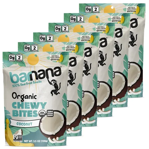 Vista 13 de Barnana - Bocaditos de plátano de coco masticables orgánicos, golosina deshidratada saludable, aperitivo de plátano y coco masticable, hecho