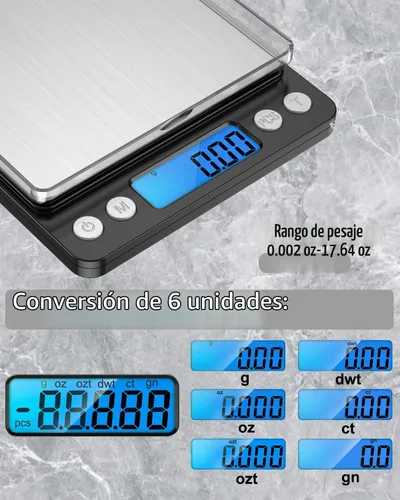 Vista 4 de AMIR - Báscula digital de cocina, 17.64 oz, báscula de bolsillo para joyas, báscula de cocina con pantalla LCD retroiluminada, 2 bandejas, 6