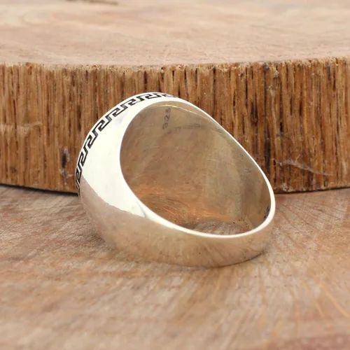Vista 3 de Anillo de plata de ley 925 maciza con piedra de ónix plano redondo para hombre