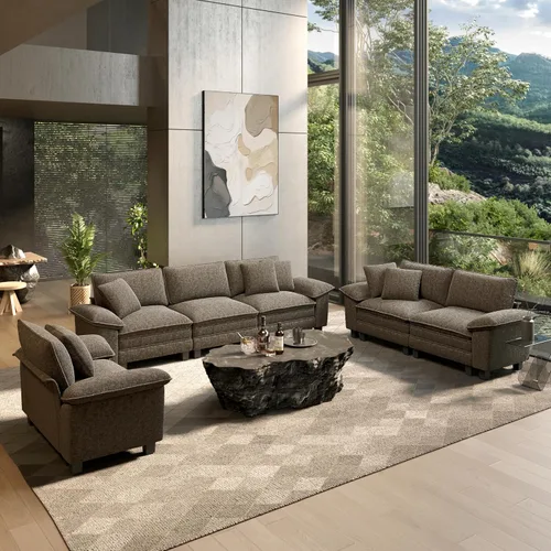 Vista 13 de HERA'S HOUSE Juego de sofás seccionales modulares de 2 piezas, juego de sofá de gran tamaño con loveseat y sillón, cómodos sofás nube con cojines