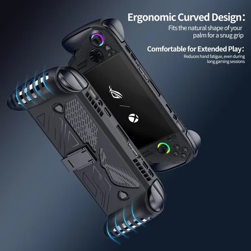 Vista 8 de Funda protectora con función atril para Rog Ally X/Rog Ally 2025 - Funda de TPU a prueba de golpes con soporte, antideslizante y anticolisión