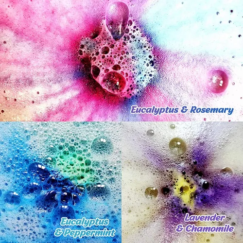 Vista 4 de Juego de bombas de baño de aromaterapia para mujeres y hombres. Caja de regalo de bombas de baño de aceite esencial curativo con 18 bombas de baño