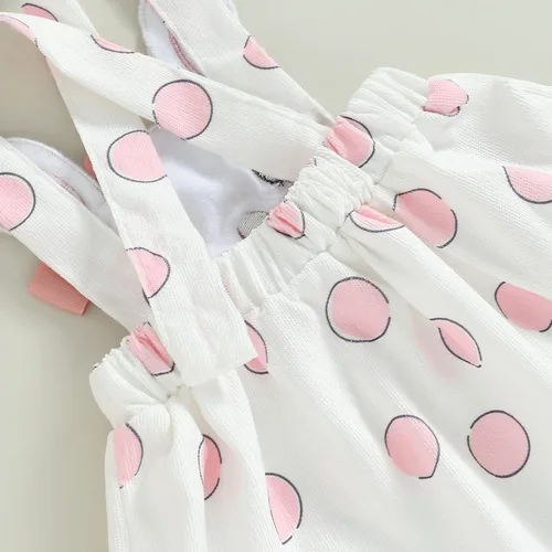Vista 6 de KOSUSANILL Disfraz de Pascua para bebé niña con volantes de manga larga y falda con tirantes de conejo, vestido geométrico, mi primer traje de Pascua