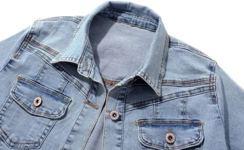 Vista 4 de Chaqueta de mezclilla de manga corta para mujer, con botones, chal elástico
