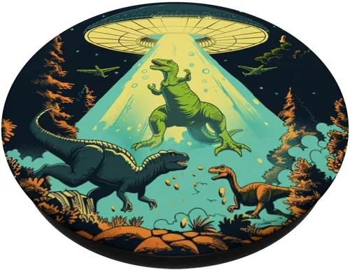 Vista 2 de Alien Lover Flying Saucer UFO Abduction Dinosaur PopSockets Standard PopGrip