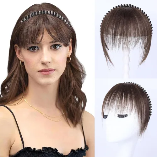 Vista 12 de Flequillo de cabello humano con clip, flequillo delgado con correa de diamantes de imitación, extensiones de cabello para mujer, flequillo plano
