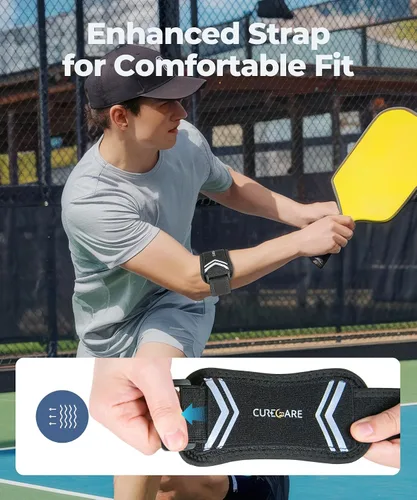 Vista 7 de CURECARE Nueva Codera Mejorada para Tenis y Golfistas con Dos Almohadillas 3D, Soporte Dirigido para Antebrazo para Compresión Personalizada, Correa