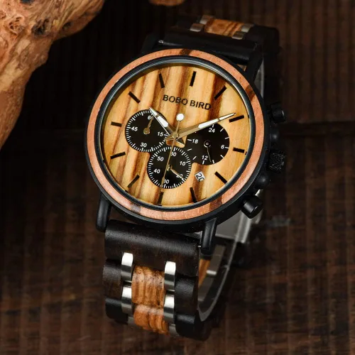 Vista 7 de BOBO BIRD Relojes de madera para hombre, reloj de madera ligero de lujo, pantalla multifuncional, relojes para hombre, Elegante
