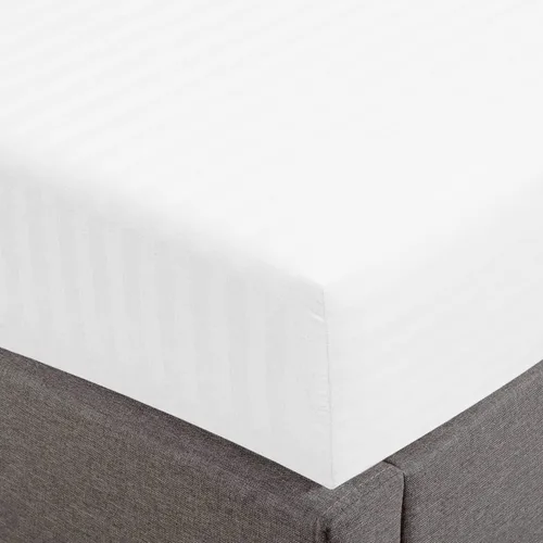 Vista 28 de Feather & Stitch - Sábana bajera ajustable de 100 % algodón, tejido satén de damasco, transpirable a rayas, sábana elástica para colchón de 18