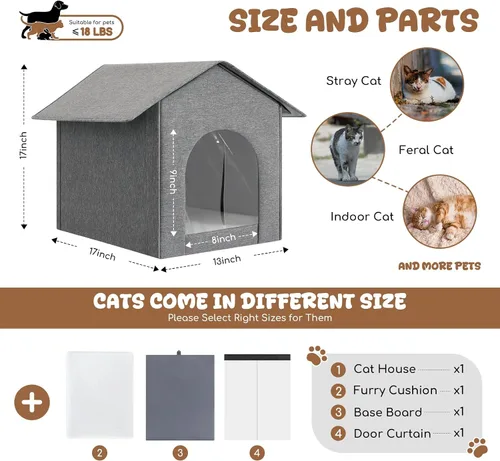 Vista 7 de Casa para gatos al aire libre resistente a la intemperie, casas aisladas para gatos al aire libre/interior para el invierno, refugio impermeable