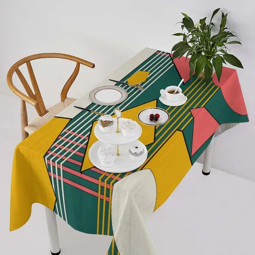 Vista 31 de Mantel retro moderno de mediados de siglo, diseño de colores retro de los años 50, resistente al agua, mantel lavable para cocina, comedor, fiesta