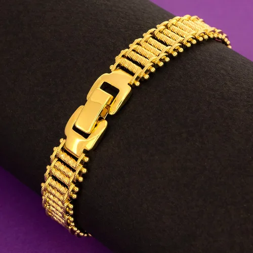 Vista 3 de LIFETIME JEWELRY Pulsera Riccio Bar chapada en oro real de 24 quilates para mujeres y hombres (0.394 in y 0.512 in)