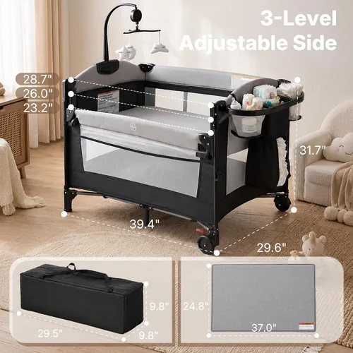 Vista 2 de 4 en 1 moisés para bebé, cama de noche, corral, cambiador