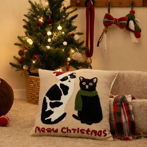 Vista 3 de Fundas de almohada navideñas de gatos lindos de 18 x 18 pulgadas, fundas de almohada bordadas de Navidad, decoraciones de Navidad, almohadas Gatos