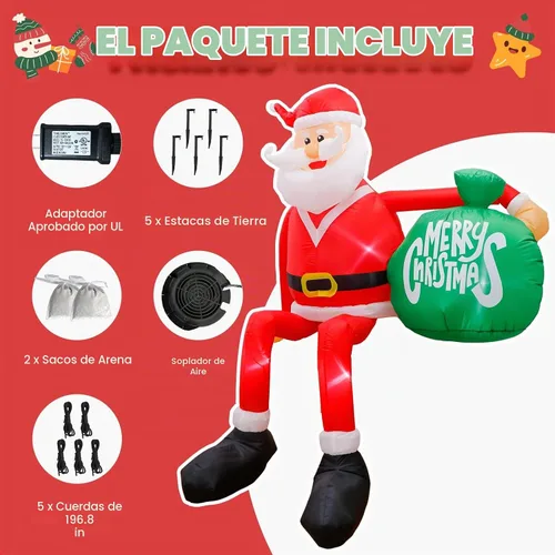 Vista 5 de Inflables de Navidad de 8 pies, decoración al aire libre, Papá Noel inflable para escalar, decoraciones de patio con LED, decoraciones inflables