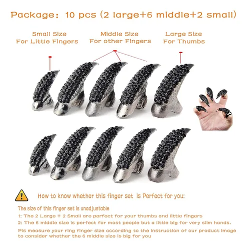 Vista 7 de Juego de 10 uñas falsas Bestga. Estilo gótico, punk, para fiesta de disfraces, con cristales y estrás pegados, uñas falsas en forma de anillo, 3